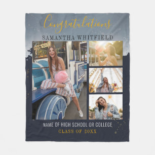 Personalized 3 Photos Graduation 2026 Fleece Blanket