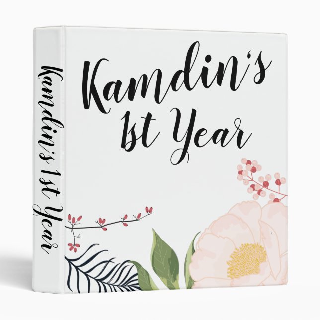 Personalized 3 Ring Scrapbook Baby Pink Cosmos on Binder (Front/Spine)