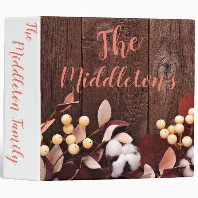 Personalized 3 Ring Scrapbook Cotton Branch on Dar Binder (Front/Spine)