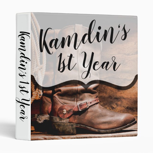 Personalized 3 Ring Scrapbook Cowboy Boots Barn Wo Binder (Front/Spine)