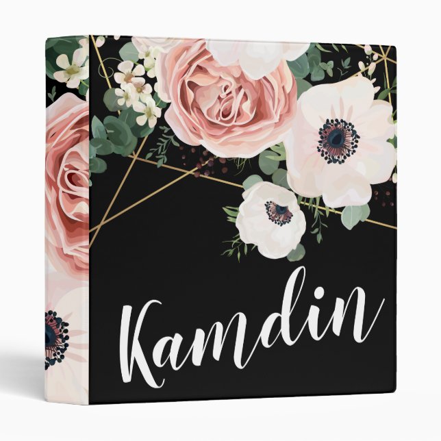 Personalized 3 Ring Scrapbook Geometric Black Binder (Front/Spine)