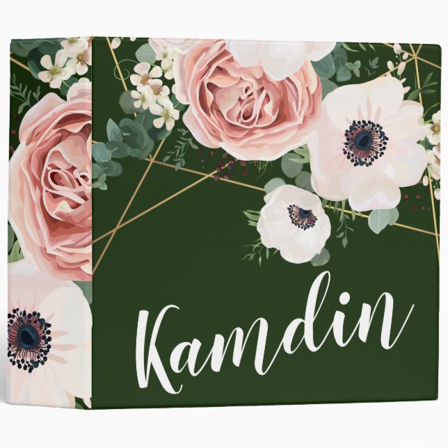 Personalized 3 Ring Scrapbook Geometric Hunter Gre Binder (Front/Spine)