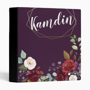 Personalized 3 Ring Scrapbook Plum Purple Roses Go Binder