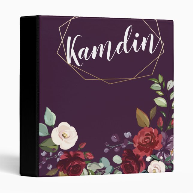 Personalized 3 Ring Scrapbook Plum Purple Roses Go Binder (Front/Spine)