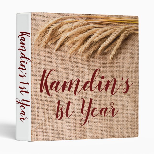 Personalized 3 Ring Scrapbook Wheat on Burlap Sack Binder (Front/Spine)