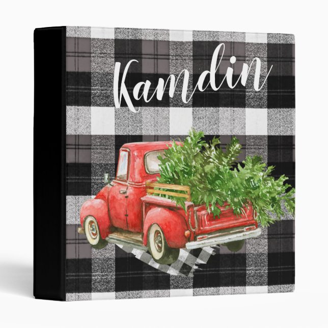 Personalized 3 Ring Scrapbook XMAS Truck Buffalo P Binder (Front/Spine)