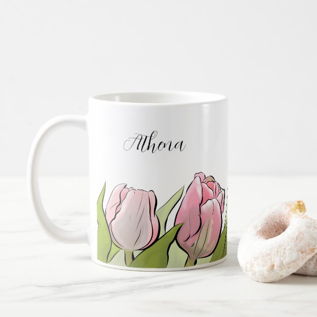 Personalized 3 Tulips Coffee Mug (With Donut)