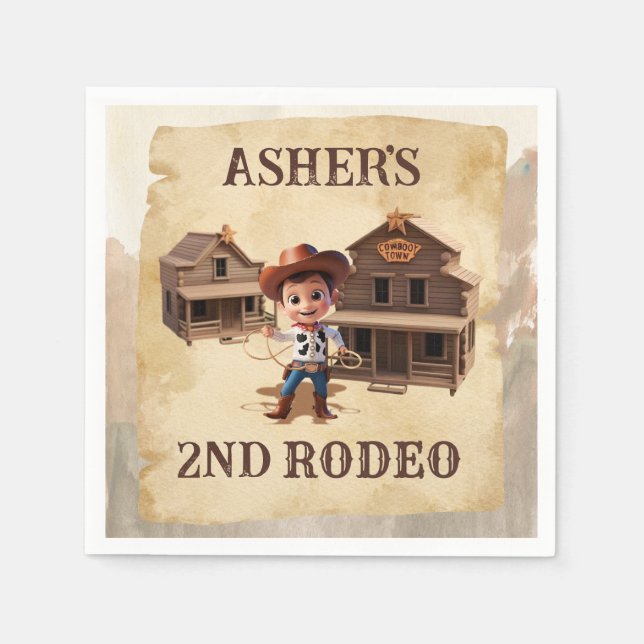 Personalized 3D Cowboy Western Rodeo Party Napkin (Front)