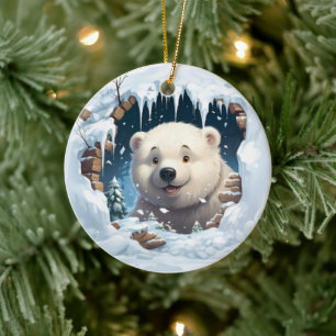 Personalized 3D Polar Bear Ceramic Ornament