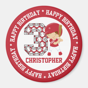 Personalized 3rd Birthday Baseball Batter Red Magnet