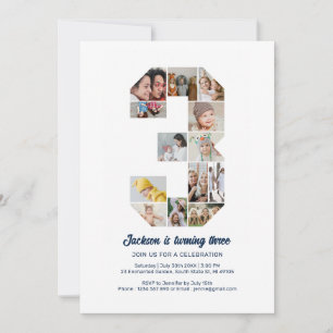 Personalized 3rd Birthday Custom Photo Collage Invitation