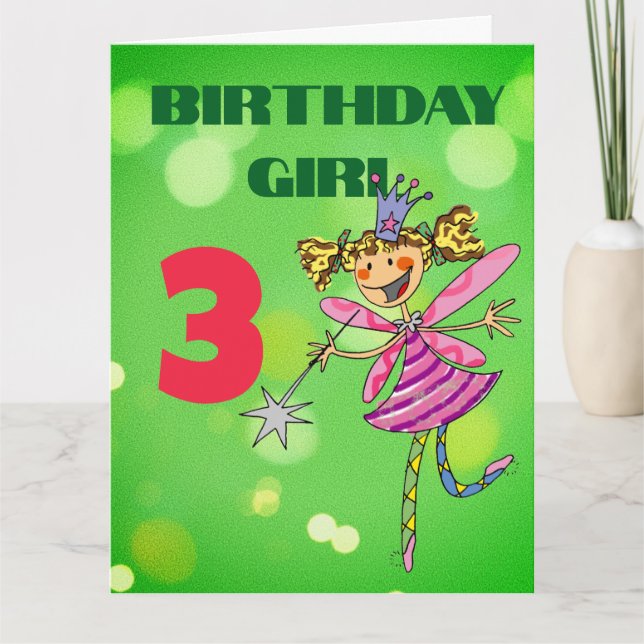 Personalized 3rd Birthday Girl Fairy Card (Front)