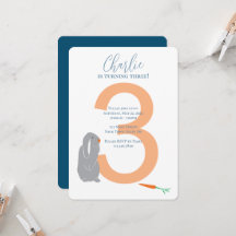 Personalized 3rd Birthday Modern Bunny Invitation