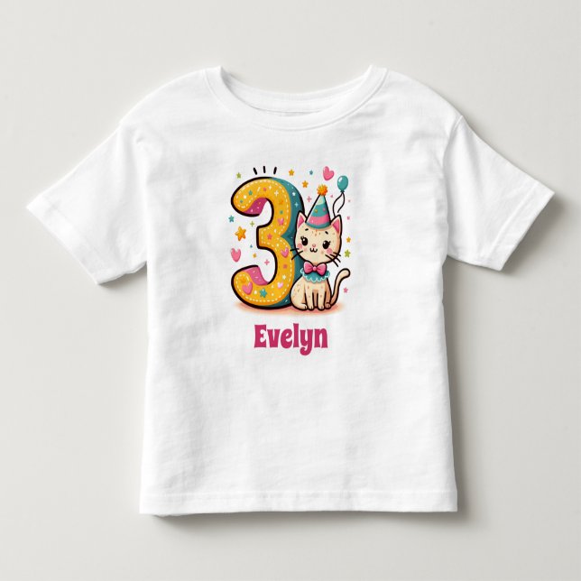 Personalized 3rd Kitty Birthday Toddler T-shirt (Front)
