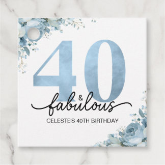 Personalized 40 and Fabulous Blue Floral Birthday Favour Tags