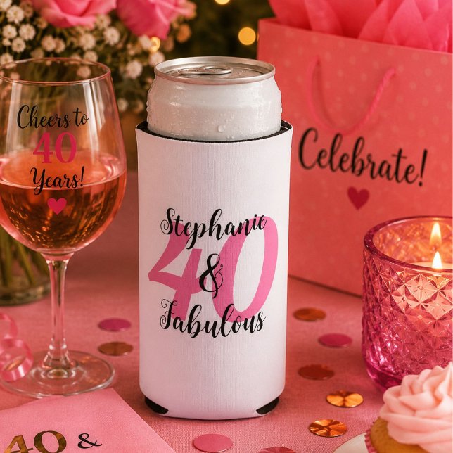 Personalized 40 & Fabulous Birthday  Seltzer Can Cooler (Creator Uploaded)