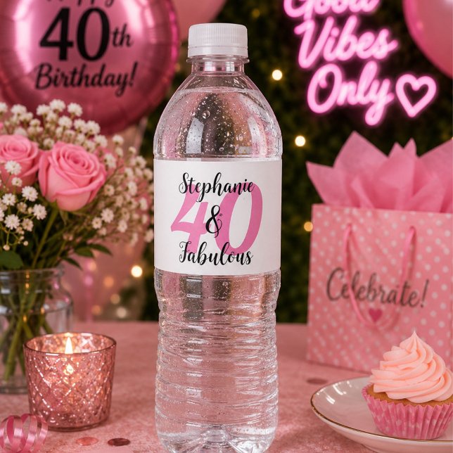 Personalized 40 & Fabulous Water Bottle Labels (Creator Uploaded)