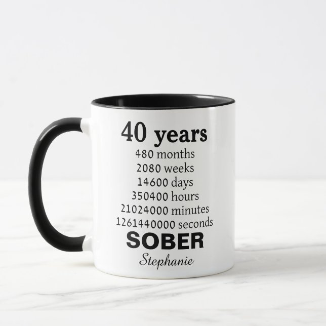 Personalized 40 Years Sober Anniversary Gift Mug (Left)
