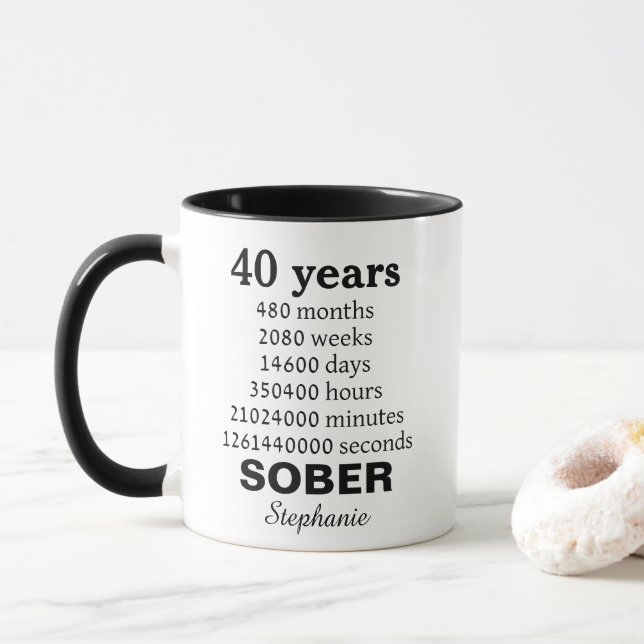 Personalized 40 Years Sober Mug (With Donut)