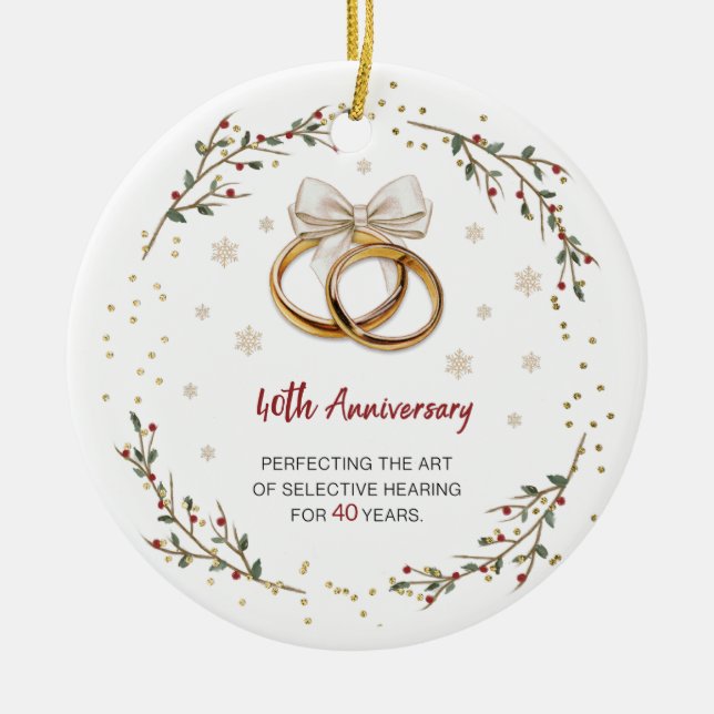 Personalized 40th Anniversary Couple Christmas Ceramic Ornament (Front)
