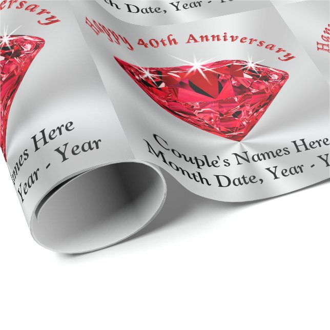 Personalized 40th Anniversary Gift Wrapping Paper (Roll Corner)