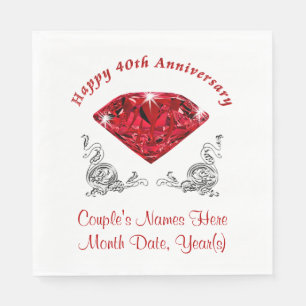 Personalized 40th Anniversary Napkins, Ruby Napkin