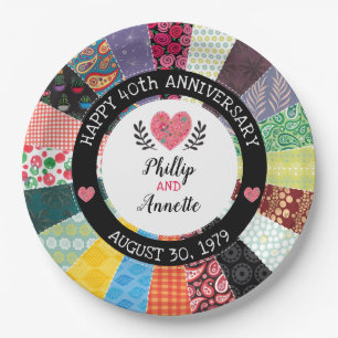 Personalized 40th Anniversary, Patchwork Quilt Paper Plate