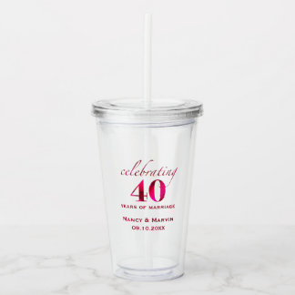 Personalized 40th Anniversary Ruby Rose Keepsake Acrylic Tumbler