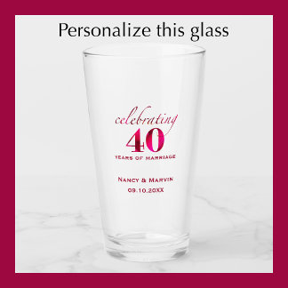 Personalized 40th Anniversary Ruby Rose Keepsake Glass