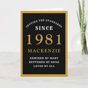 Personalized 40th Birthday 1981 Black Gold Chic Card