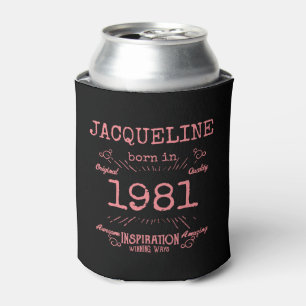 Personalized 40th Birthday 1981 Pink Black Vintage Can Cooler