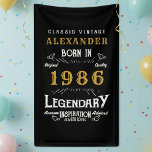 Personalized 40th Birthday 1986 Vintage Legend Banner<br><div class="desc">A personalized classic party banner for that special birthday born in 1986 and turning 40. Add the name to this vintage retro style black, white and gold design for a custom birthday gift. Easily edit the name and year with the template provided. A wonderful custom black birthday gift. More gifts...</div>
