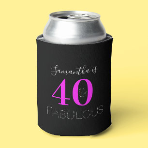 Personalized 40th Birthday 40 Fabulous Neon Pink Can Cooler