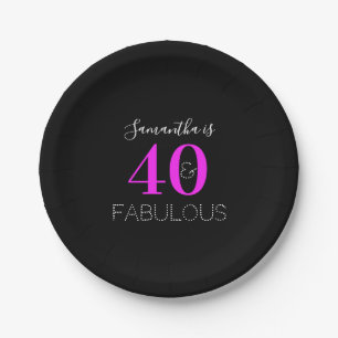 Personalized 40th Birthday 40 Fabulous Neon Pink Paper Plate