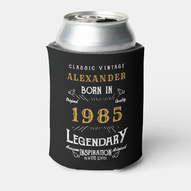 Personalized 40th Birthday Add Name Year Legendary Can Cooler (Can Back)