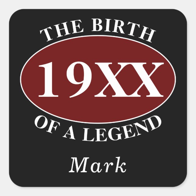 Personalized 40th Birthday Birth Of A Legend Retro Square Sticker (Front)