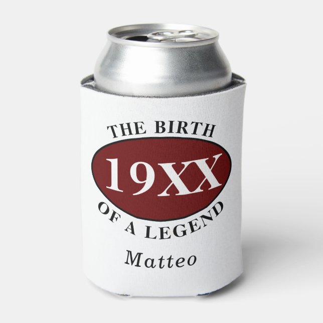 Personalized 40th Birthday Birth Of A Legend White Can Cooler (Can Front)