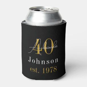 Personalized 40th Birthday Black Gold Can Cooler