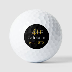 Personalized 40th Birthday Black Gold Golf Balls