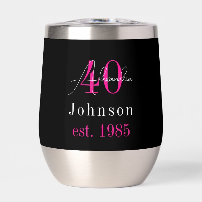 Personalized 40th Birthday Black Hot Pink (Front)