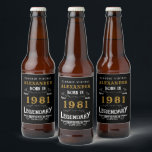 Personalized 40th Birthday Born 1981 Vintage Black Beer Bottle Label<br><div class="desc">A personalized classic beer bottle label design for that birthday celebration for somebody born in 1981 and turning 40. Add the name to this vintage retro style black, white and gold design for a custom 40 birthday gift. Easily edit the name and year with the template provided. A wonderful custom...</div>