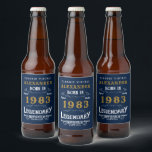 Personalized 40th Birthday Born 1983 Vintage Blue Beer Bottle Label<br><div class="desc">A personalized classic beer bottle label design for that birthday celebration. Add the name to this vintage retro style blue, white and gold design for a custom birthday gift. Easily edit the name and year with the template provided. A wonderful custom blue birthday gift. More gifts and party supplies for...</div>