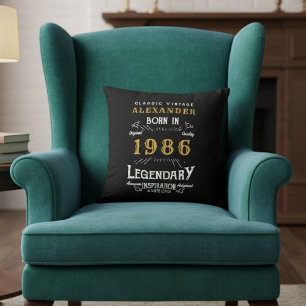 Personalized 40th Birthday Born 1986 Legend Black Throw Pillow