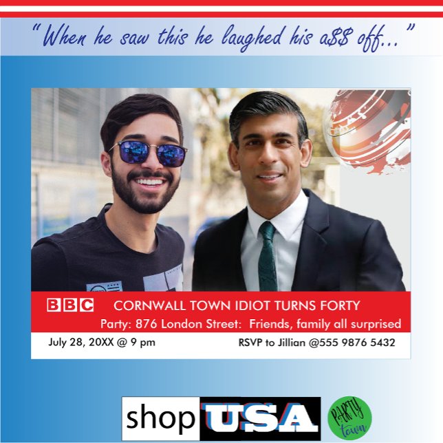 Personalized 40th birthday for men UK Fake News Invitation (village idiot turns 40)