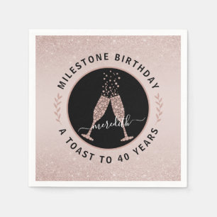 Personalized 40th Birthday Glitter Champagne Toast Napkin