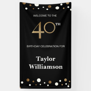 Personalized 40th Birthday Gold and black confetti Banner