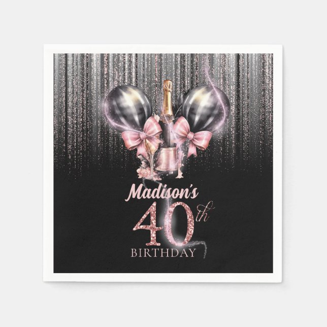 Personalized 40th Birthday Luxury champagne Napkin (Front)