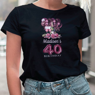 Personalized 40th Birthday Luxury Wine & Balloons T-Shirt