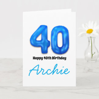 Personalized 40th Birthday Number Balloon Card