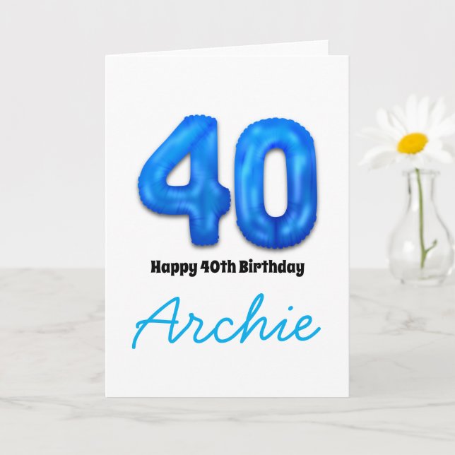 Personalized 40th Birthday Number Balloon Card (Small Plant)